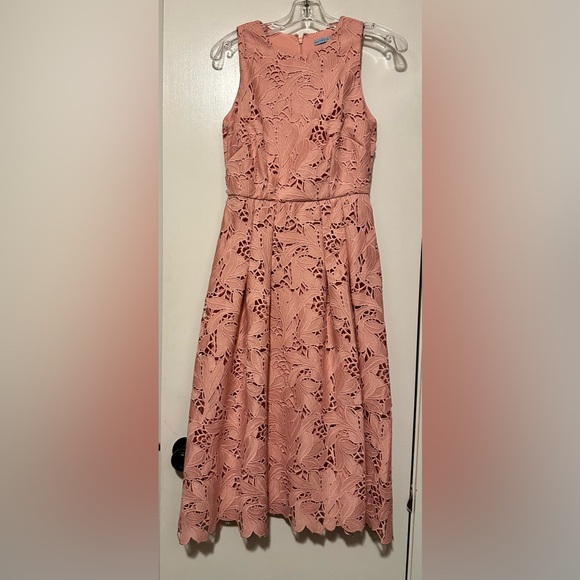 ANTONIO MELANI Dresses & Skirts - Antonio Melani Pink Lined Lace Fit & Flare Midi Cocktail Dress size 2